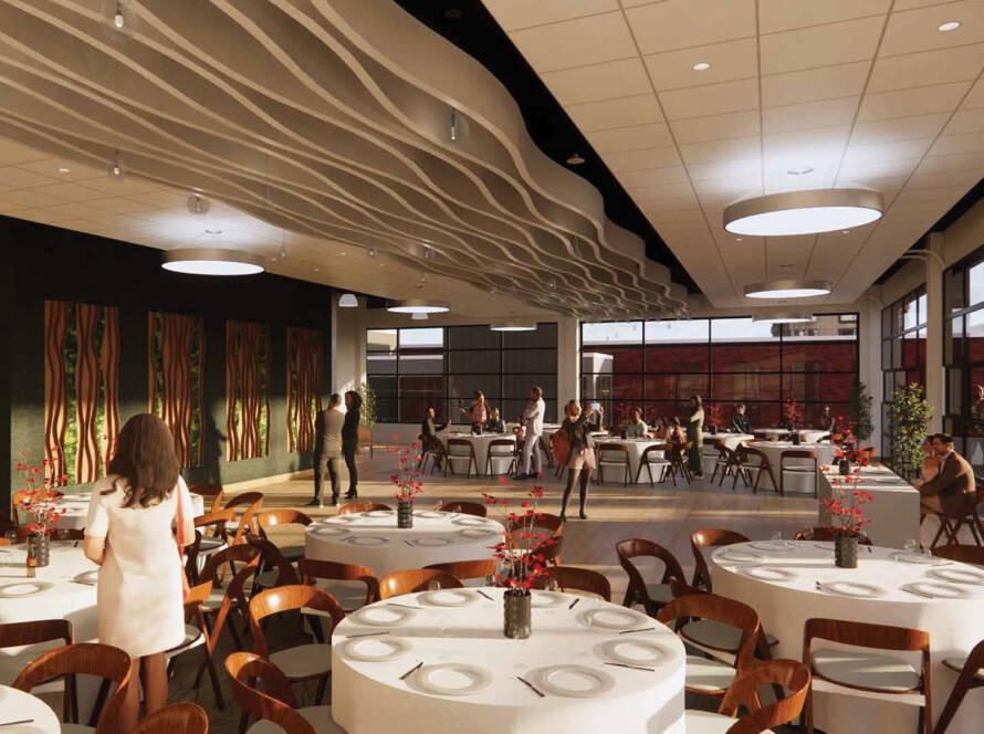 the venue interior at sunset