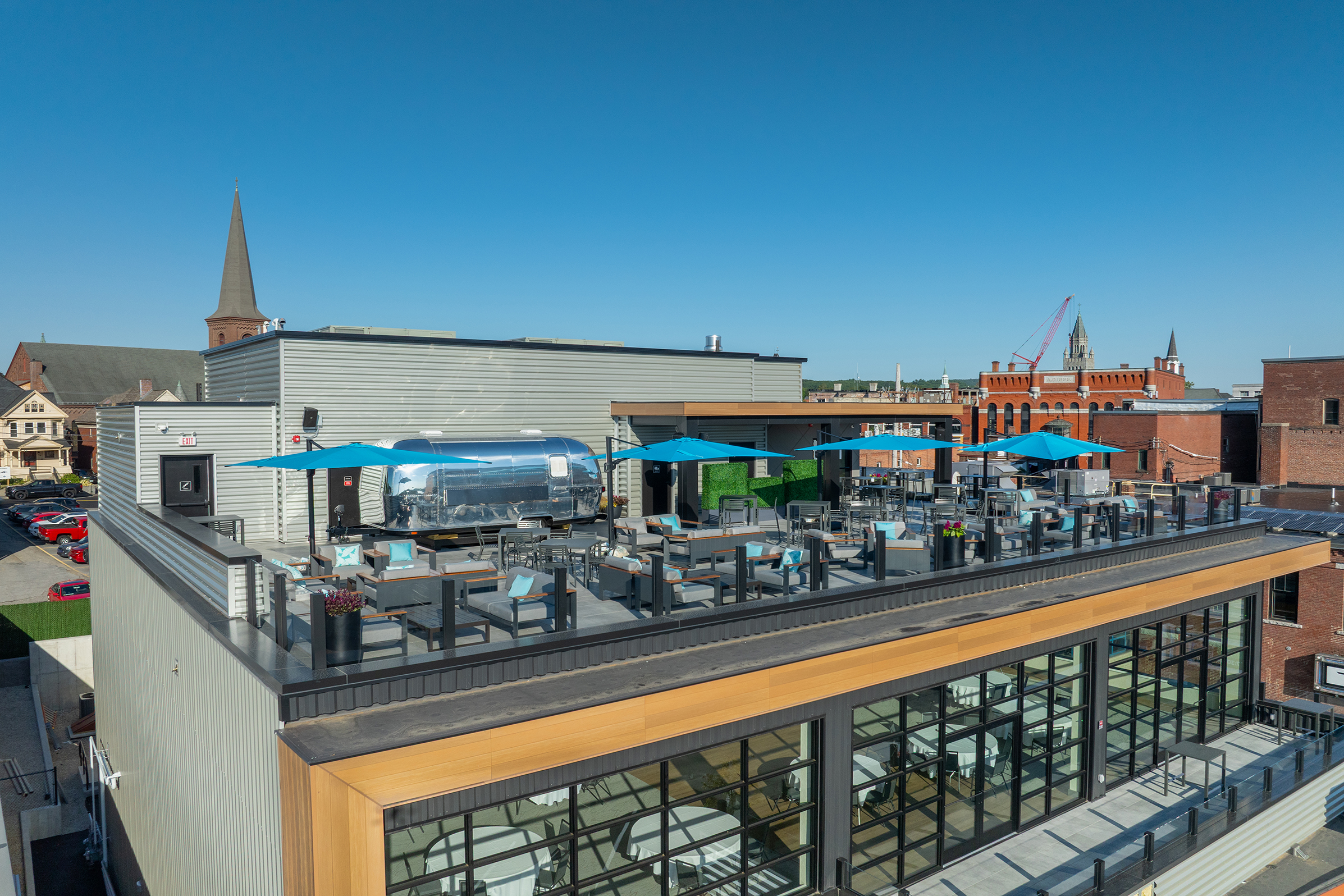 rooftop bar, Concord New Hampshire, airstream, city views