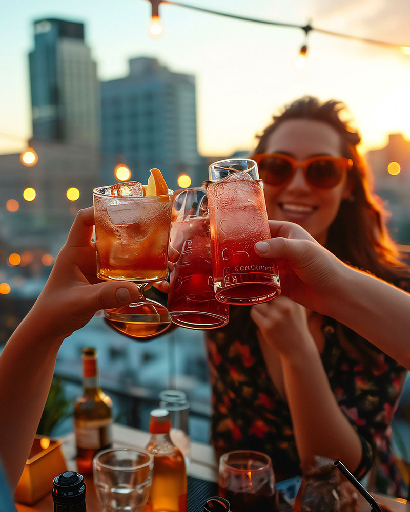 colorful drinks outdoors cheers